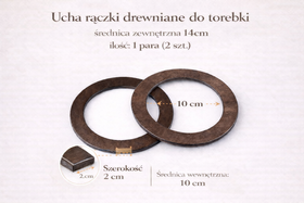 Drewniane uchwyty do toreb i makramy – obręcze 14 cm, brązowe (2 szt.)
