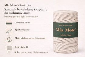 Mia Mote™ Classic Line Sznurek bawełniany skręcany do makramy 3mm light moonstone