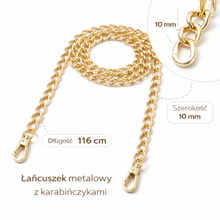 Łańcuszek metalowy z karabińczykami pasek do torebki złoty 10mm 116cm