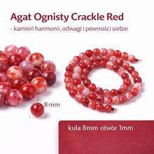 Agat Ognisty Crackle Red - kamień harmonii, odwagi i pewności siebie - kula 8mm