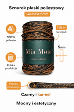 Mia Mote™ ByBag Line Sznurek Poliestrowy płaski bez rdzenia czarny z karmelową nitką 5mm