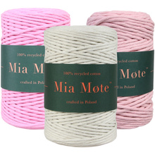 Mia Mote™ Zestaw sznurków do makramy – 3x50 m – Sznurek Bawełniany Skręcany 5 mm – Zestaw PASTELOWY Ivory/Morganite/Pink Pearl